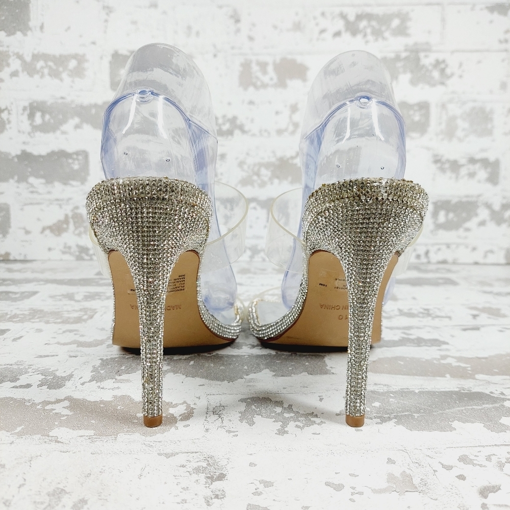 New Steve Madden Pending Embellished Clear Strap Stiletto Sandals C366 - Picture 6 of 14